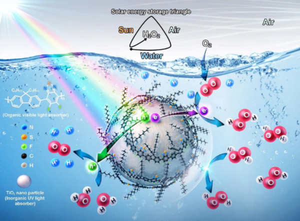 Unassisted photocatalytic H2O2 production under visible light by fluorinated polymer-TiO2 heterojunction
