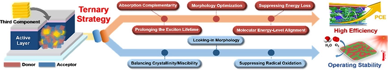 Effect of Third Component on Efficiency and Stability in Ternary Organic Solar Cells: More than a Simple Superposition